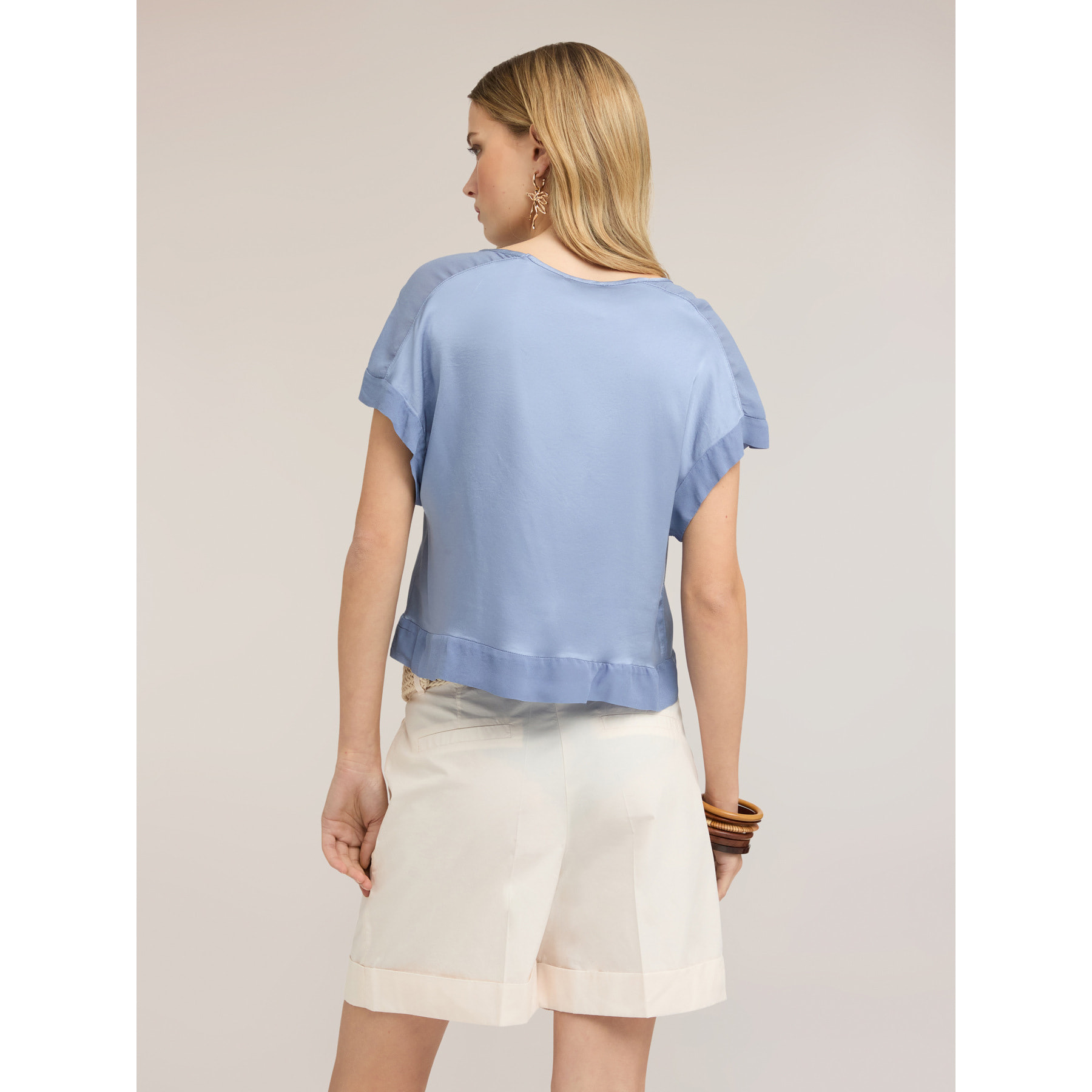 Motivi - Blusa in raso con scollo a barchetta - Azzurro