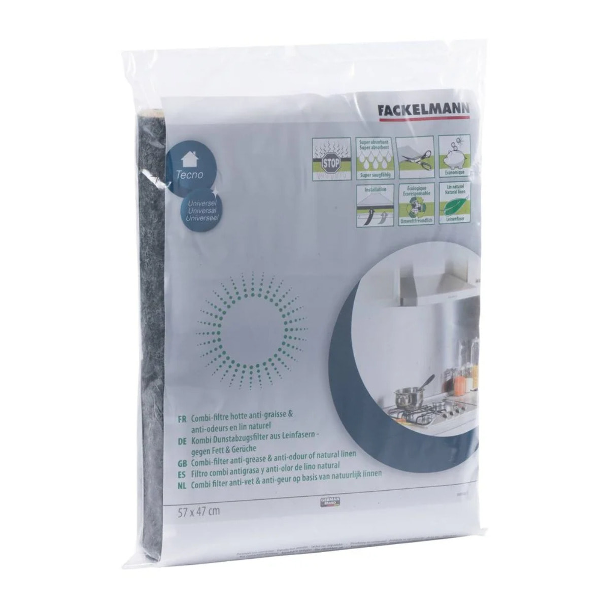 Filtre pour hotte fibres naturelles végétales combiné charbon actif 57 x 47 cm Fackelmann Accessoires pour hotte et friture