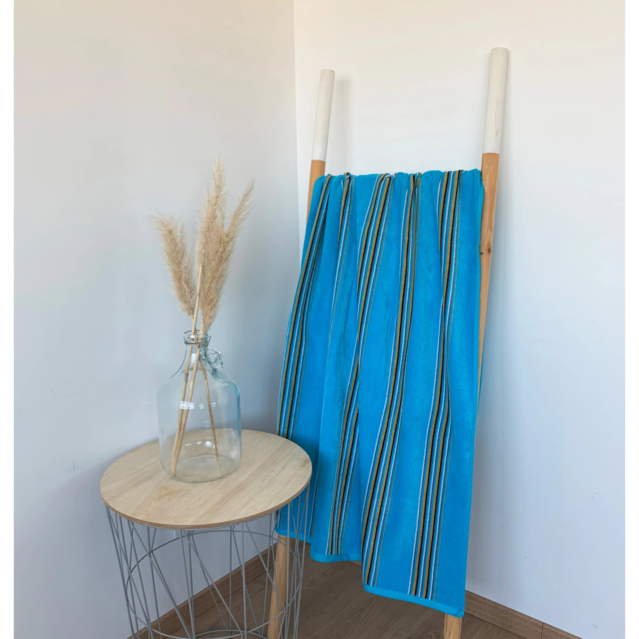 Serviette de plage éponge velours Jacquard Bleu 70x140 400g/m² - Milonga M Turquoise