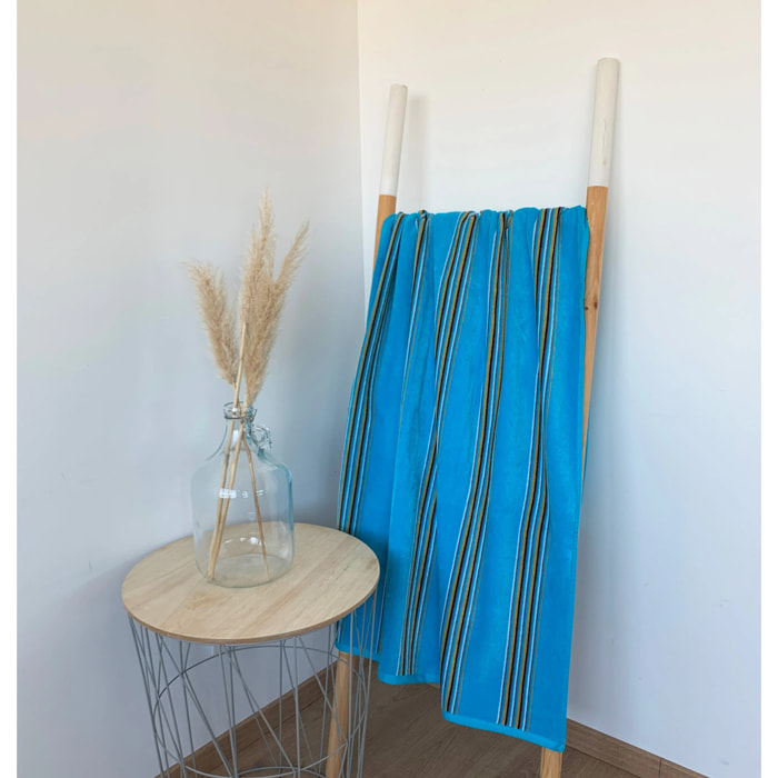 Serviette de plage éponge velours Jacquard Bleu 70x140 400g/m² - Milonga M Turquoise