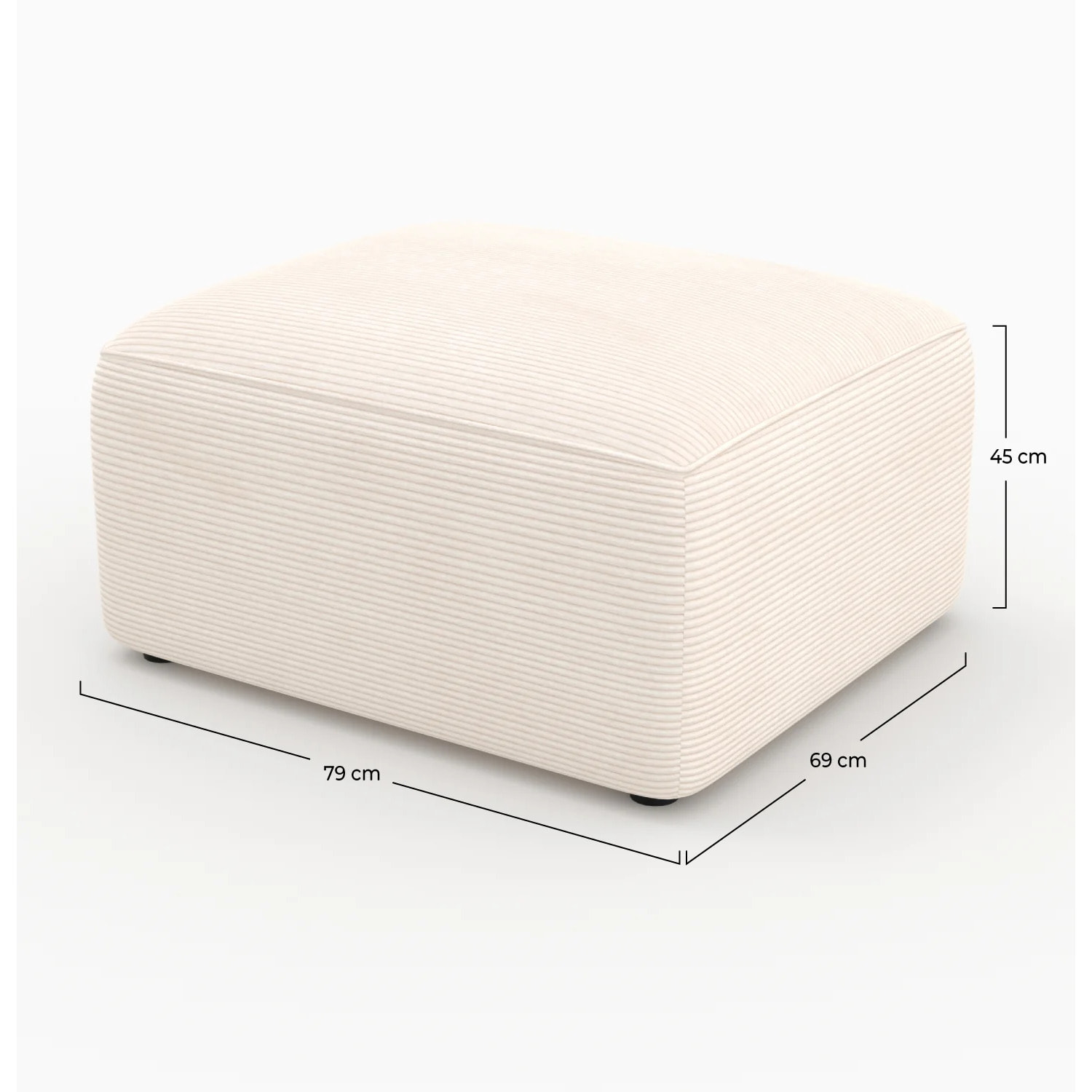 Pouf rectangulaire pour canapé modulable en velours blanc cassé - Mina