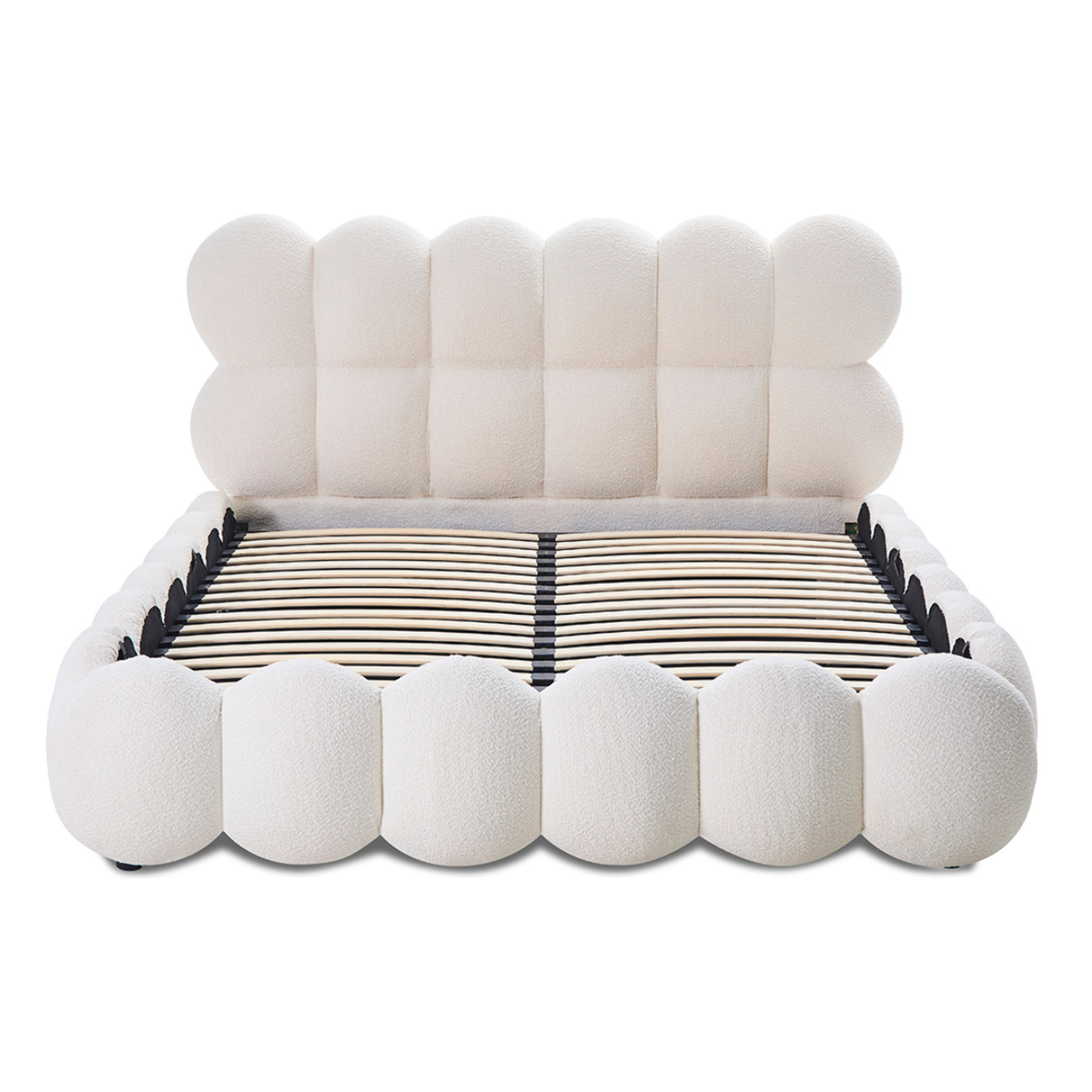 Lit coffre laine bouclée blanche 2 places