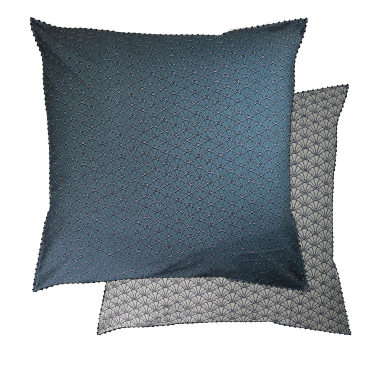 Taie d'oreiller percale de coton imprimé gris bleu Osaka givre