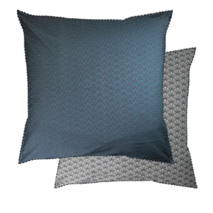 Taie d'oreiller percale de coton imprimé gris bleu Osaka givre