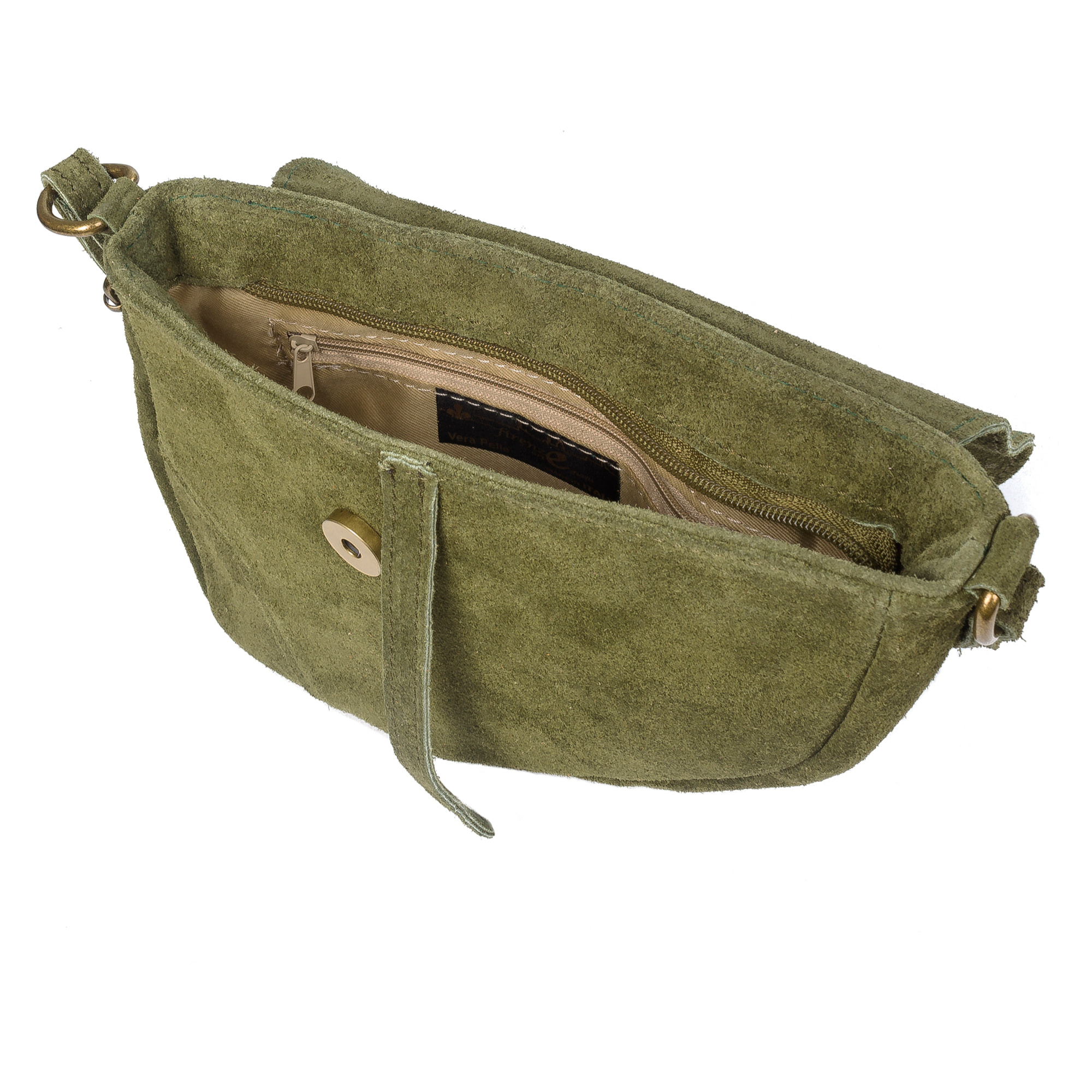 FIRENZE ARTEGIANI Borsa a Spalla da Donna Susanna Vera Pelle Scamosciata Made in Italy 22x7x17 Cm. Colore: verde scuro
