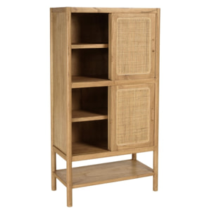 AMY - Vaisselier 2 étagères 2 portes coulissantes mindi / rotin naturel AMY