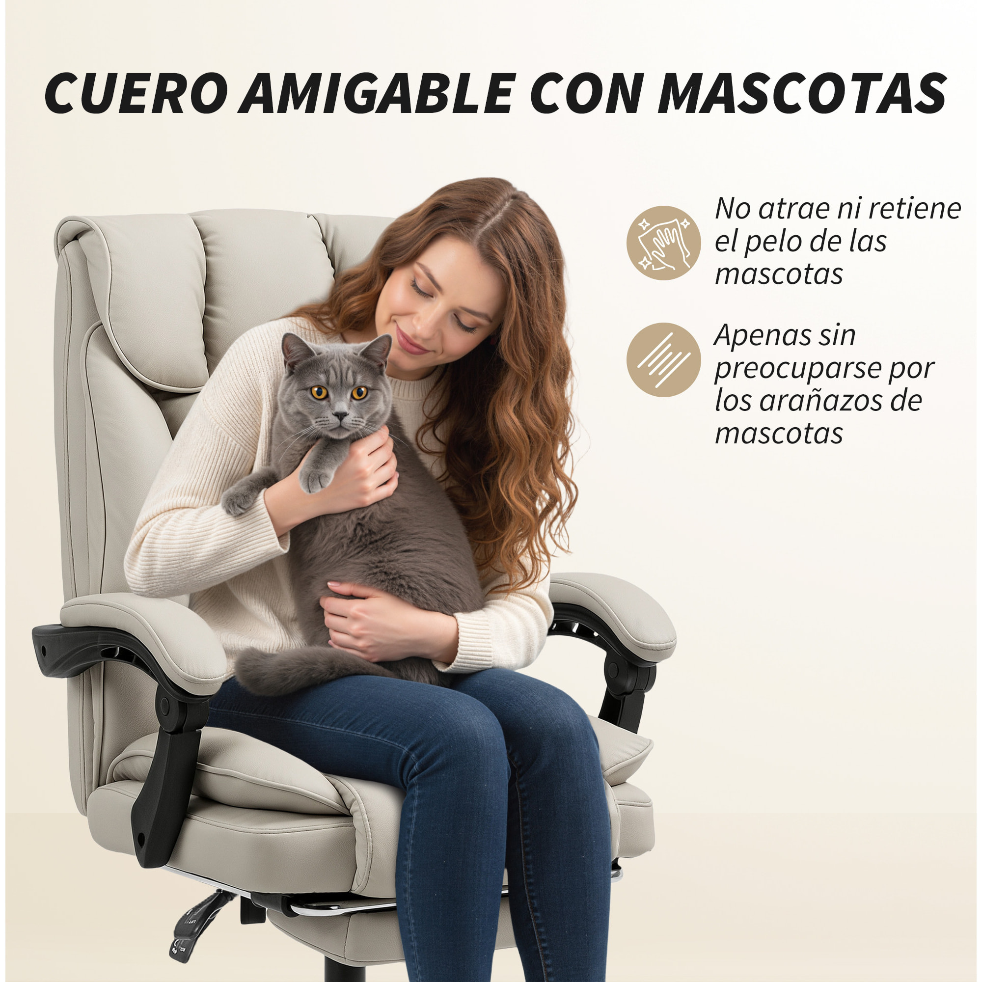 Silla de Escritorio con Reposapiés, Silla de Oficina Giratoria, con Respaldo Reclinable y Alto, Acolchado Grueso Doble, Tapizada en Cuero Sintético Resistente, Altura Ajustable, Caqui
