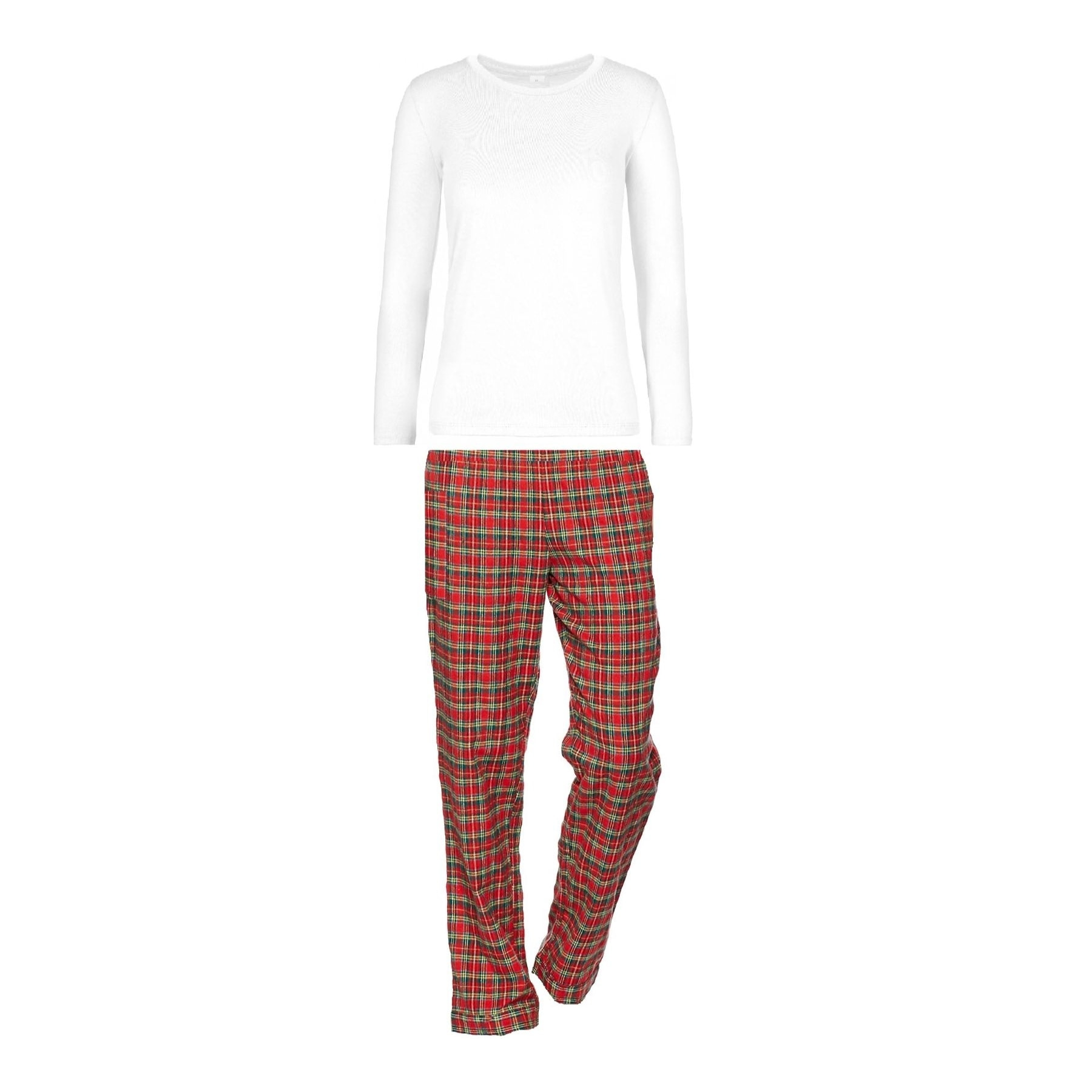 PIGIAMA DONNA flanella invernale scozzese rosso maglia bianca