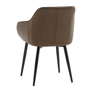 Set di 2 poltroncine HAMMERSMITH in similpelle marrone e gambe in metallo nero, con braccioli