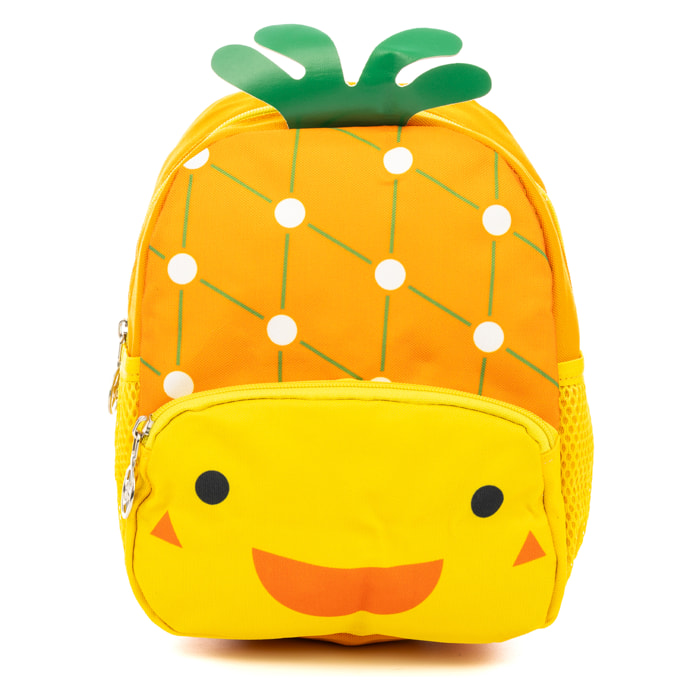 Zaino per bambini con design di ananas. Con spallacci imbottiti, traspiranti e regolabili.