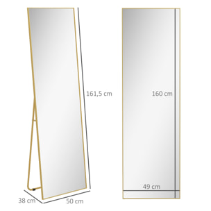 Espejo de Pie Cuerpo Entero con Marco de Aleación de Aluminio Espejo de Pared Rectangular con 2 Formas de Uso para Pasillo Dormitorio Salón 50x161,5x2 cm Dorado