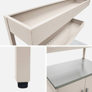 Cuisine d'extérieure en acier beige avec 2 étagères suspendues et 2 portes L80cm