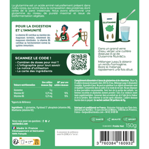 Nutri&Co L-Glutamine en poudre Bio-fermentée Qualité Kyowa® Goût Neutre - 150g Vegan