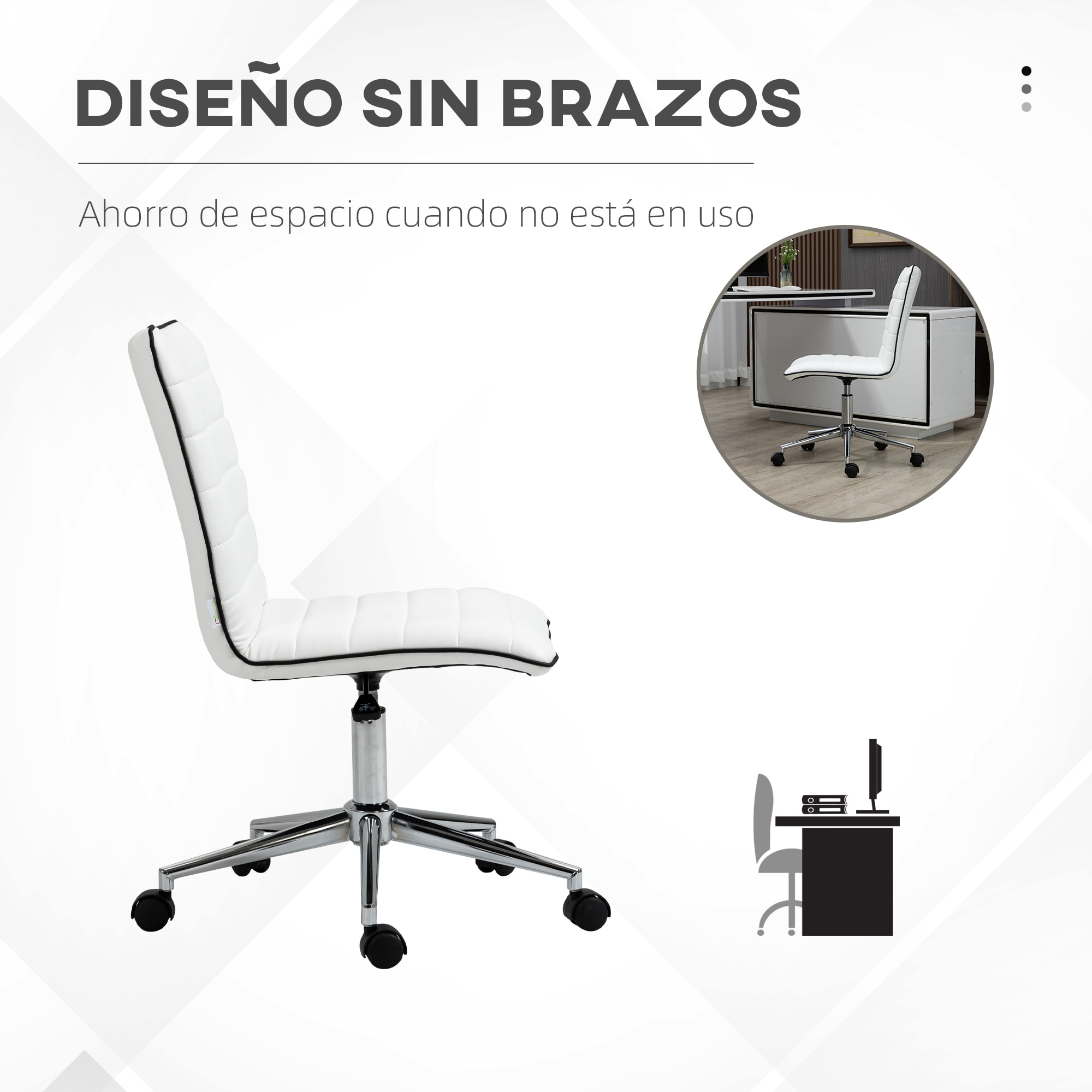 Silla de Oficina Ergonómica Silla de Escritorio Giratoria con Altura Ajustable Respaldo Tapizado en Piel Sintética Carga 120 kg 47x57x76,5-86,5 cm Blanco