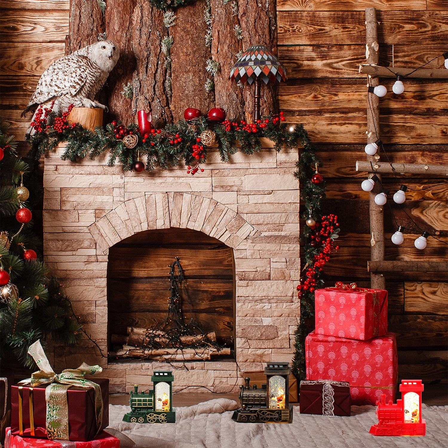 DAM  Babbo Natale sul Trenino con luce led. 12,5x6x12 cm. Colore: verde scuro