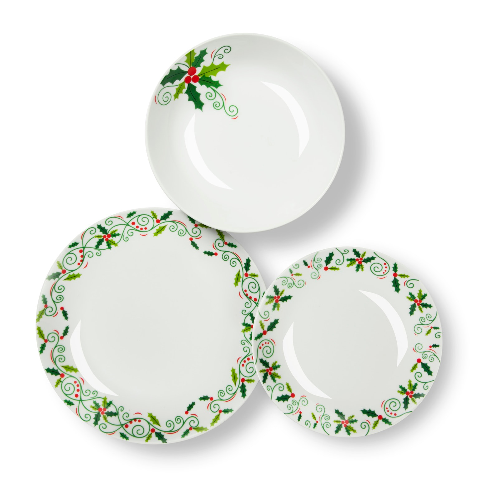 Servizio piatti 18 pezzi Excelsa - Christmas Holly, porcellana bianca