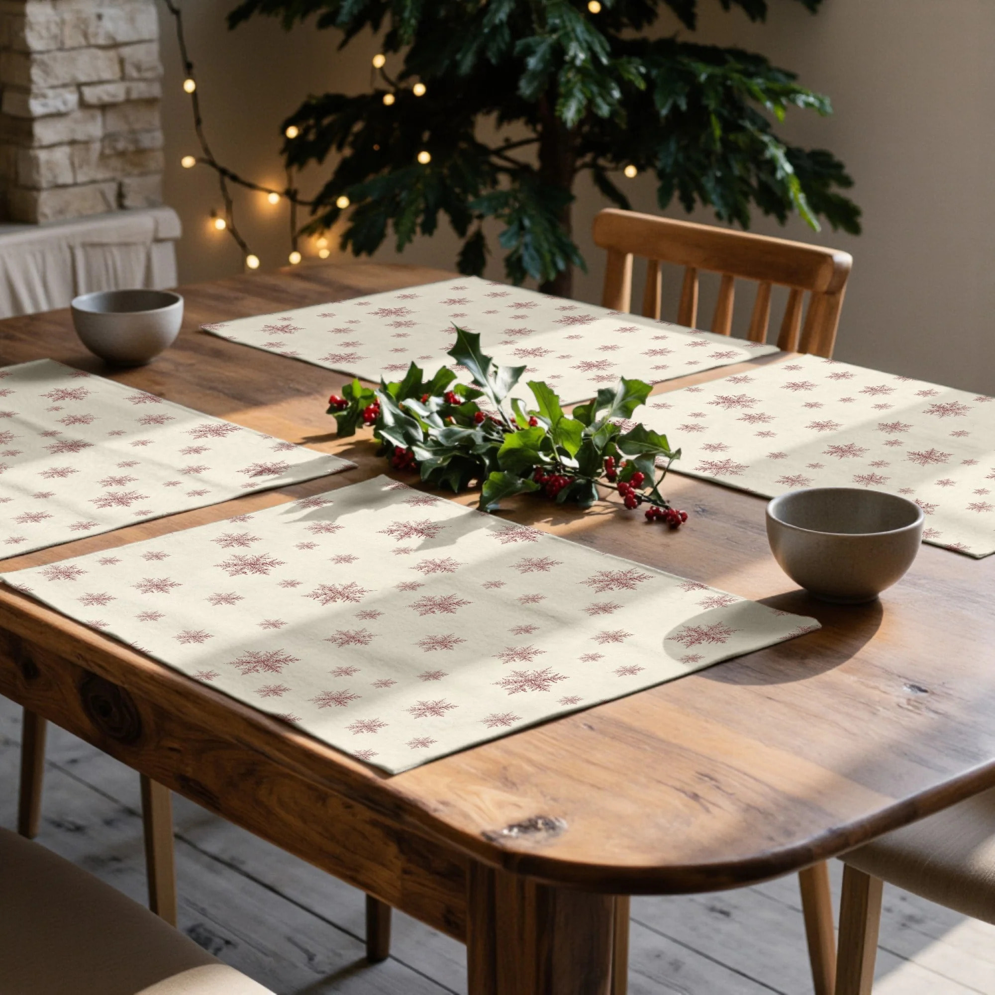 Lot de 2 sets de table anti-taches Red Snowflake