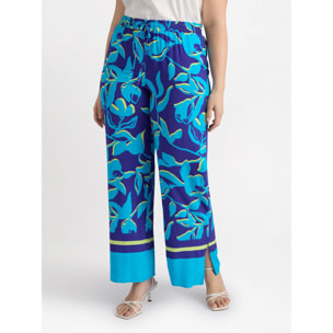 Fiorella Rubino - Pantaloni floreali in viscosa LENZING™ ECOVERO™ - Bluette