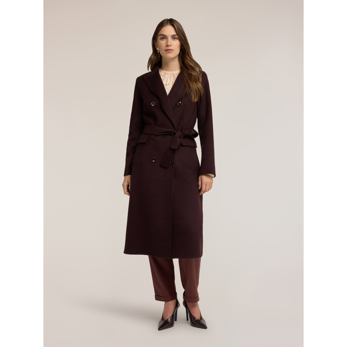 Motivi - Cappotto cinturato doppiopetto in double misto lana - Marrone
