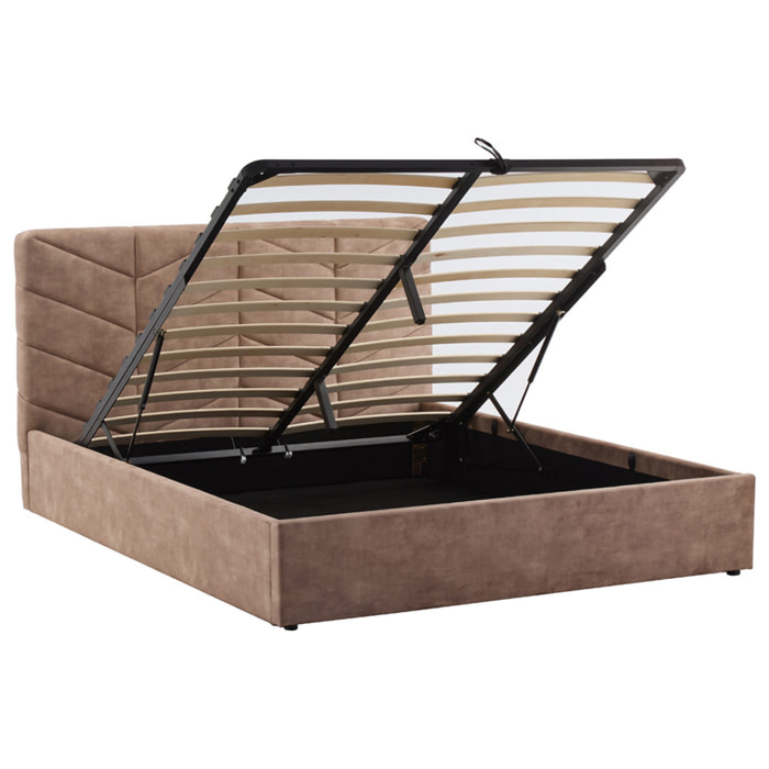 Peonis - lit coffre - 160x200 cm - en velours - sommier inclus - Taupe