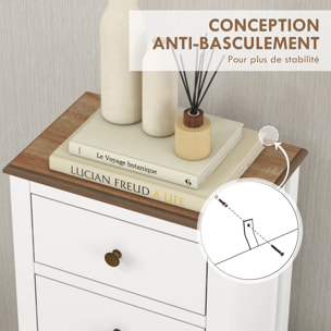 Meuble de rangement chiffonnier style néo-rétro 5 tiroirs poignées boutons bois MDF blanc
