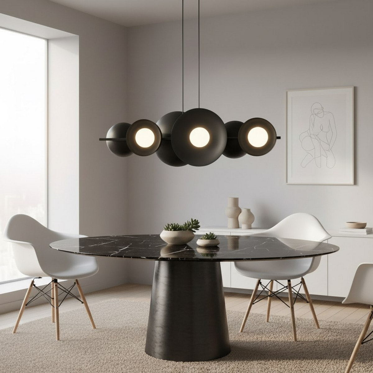 Lampada a sospensione Volum in acciaio nero opaco