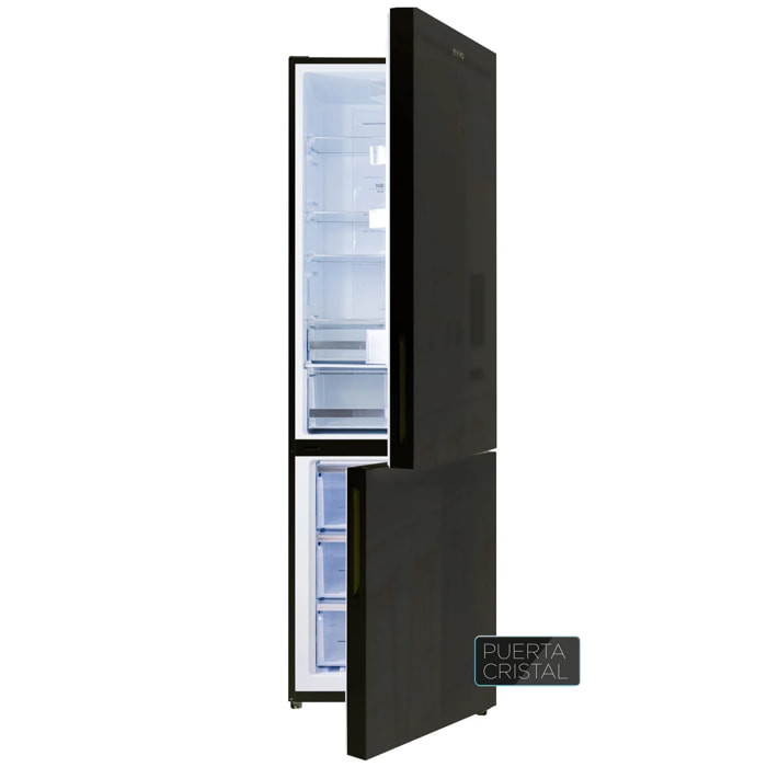 Frigorífico Combi EVVO F60B Glass, 247 l + 94 l, Negro