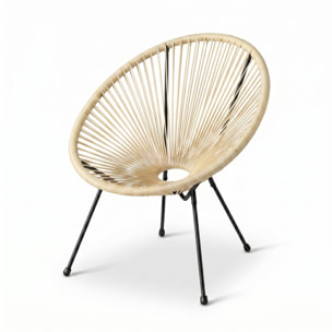 Sedia da giardino in acciaio e vimini sintetico multistring, poltrona outdoor design moderno, resistente a UV e acqua, antiruggine e facile da montare, seduta ergonomica e traspirante, ideale per balcone terrazzo e giardino