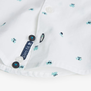Camisa niño, popelÃ­n estampada, cuello camisero, mangas