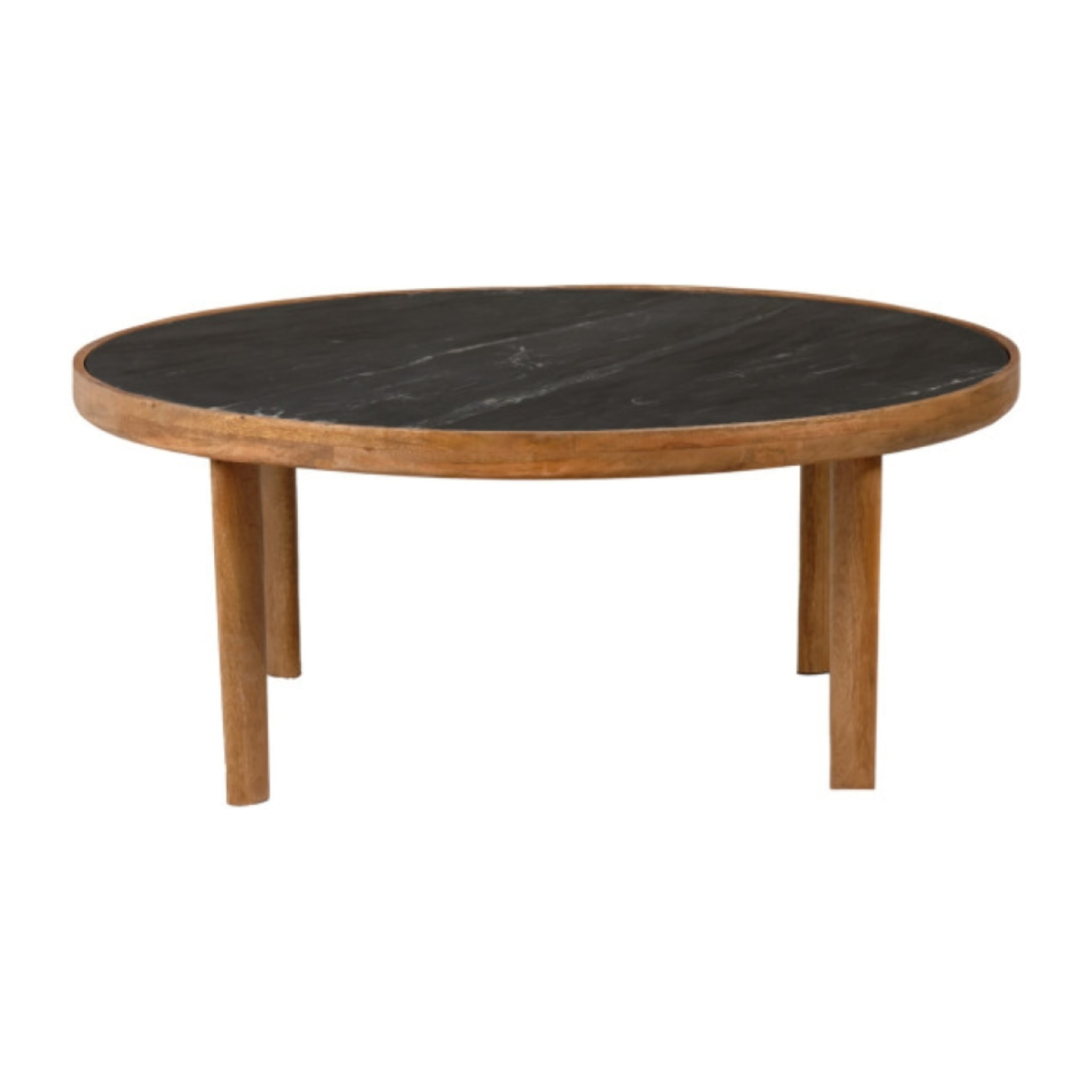 Table basse ronde en bois de manguier massif et plateau marbre noir - JENA