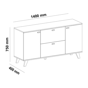 Aparador TURQUÍA - 2 puertas y 2 cajones - nogal y blanco - 140x40x75cm