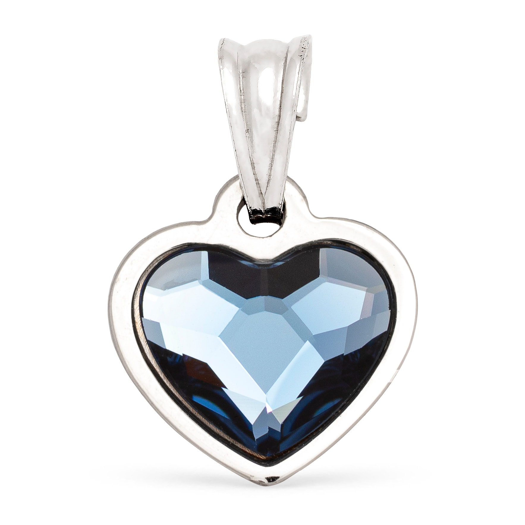 Colgante Plata de Ley 925. Corazón con brillante de piedra natural ornamental forma poligonal