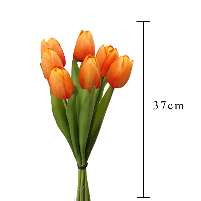 Mazzo Di 7 Tulipani. Altezza 37 Cm - Pezzi 4 - 13X37X13cm - Colore: Arancio - Bianchi Dino - Fiori Artificiali