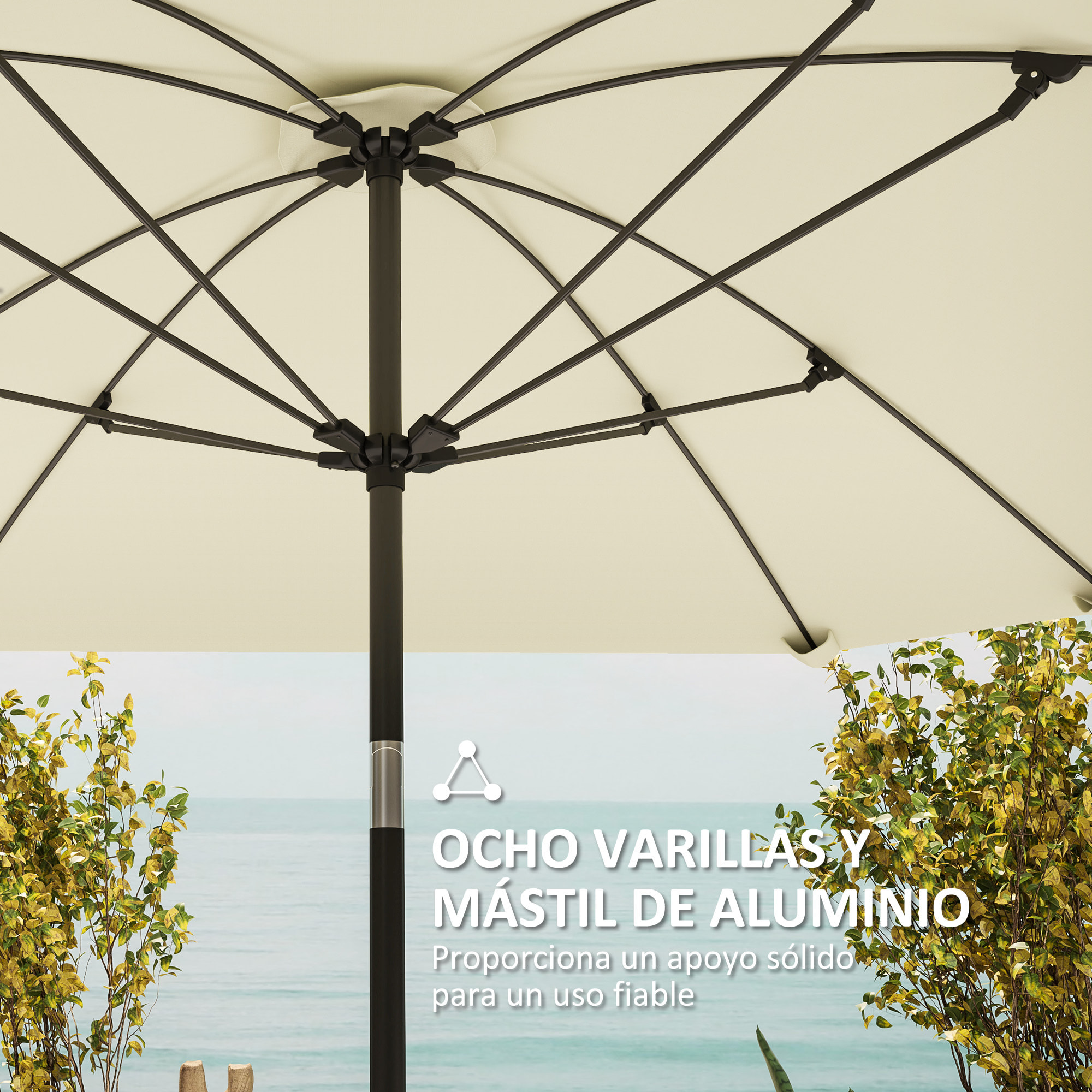 Sombrilla Terraza Exterior 233x233 cm Sombrilla de Jardín con Ángulo Ajustable Impermeable Poste de Aluminio Varillas de Fibra de Vidrio y Manivela Parasol para Patio Terraza Crema