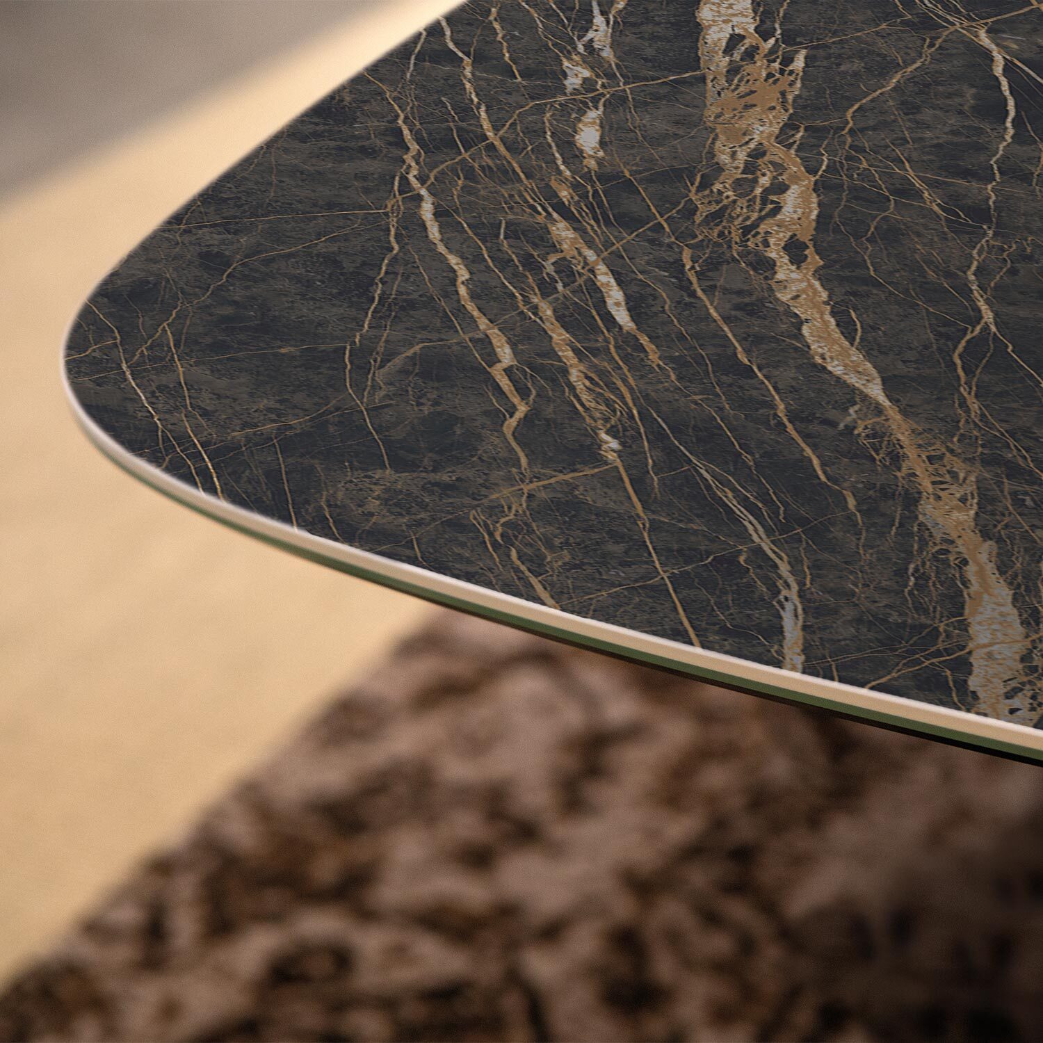 TAVOLO FISSO PRISMA - GRIGIO CARBONE, BOTTE BORDO INCLINATO, PIANO PORCELLANATO PORTORO LUCIDO