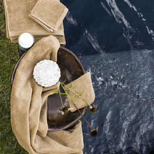 Gant de toilette uni en coton biologique, ESSENTIEL, Beige Argile