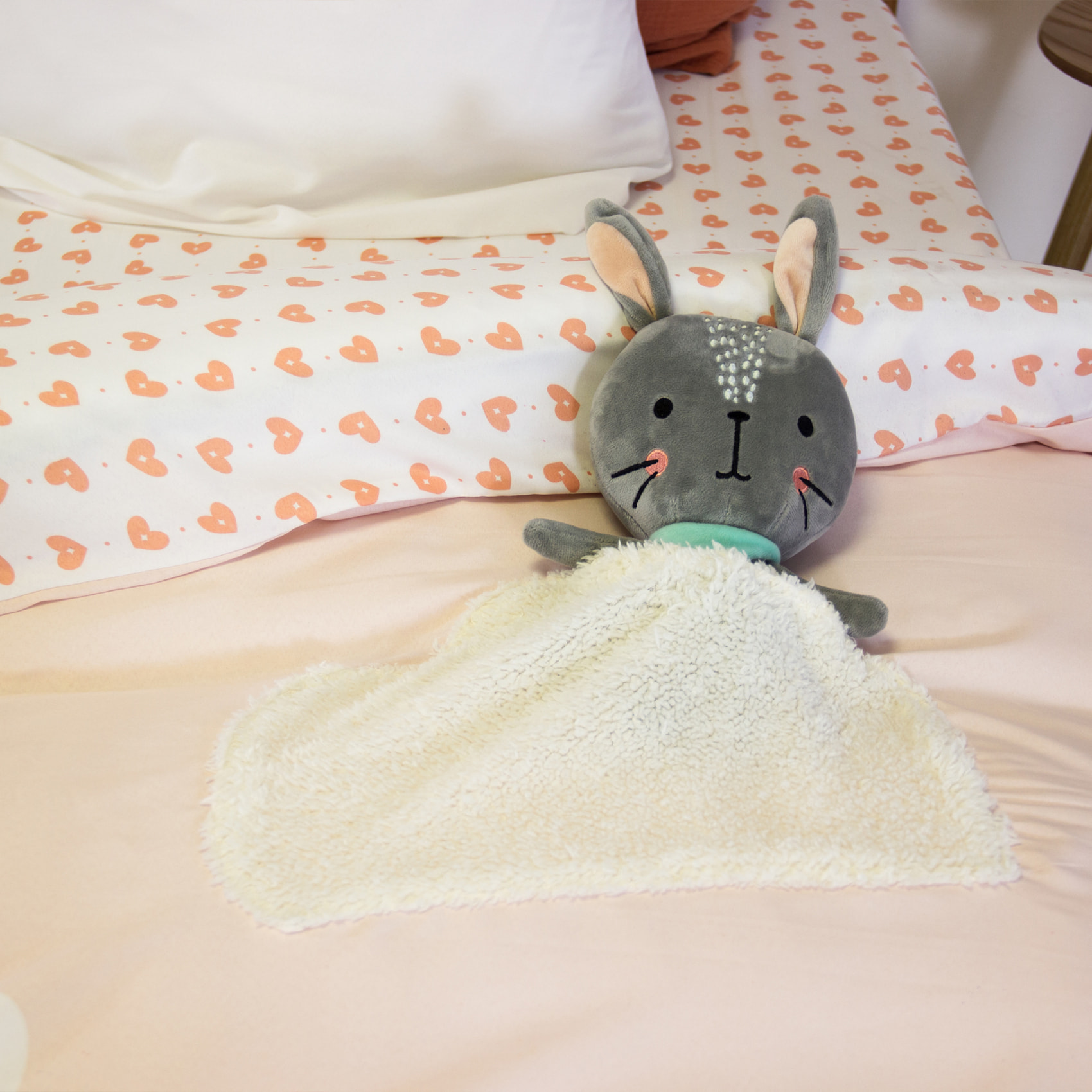 Parure de lit enfant licorne avec poche pour doudou - Rose