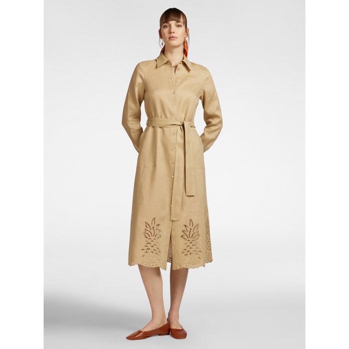 Elena Mirò - Vestido de lino con bordado en el bajo - Beige