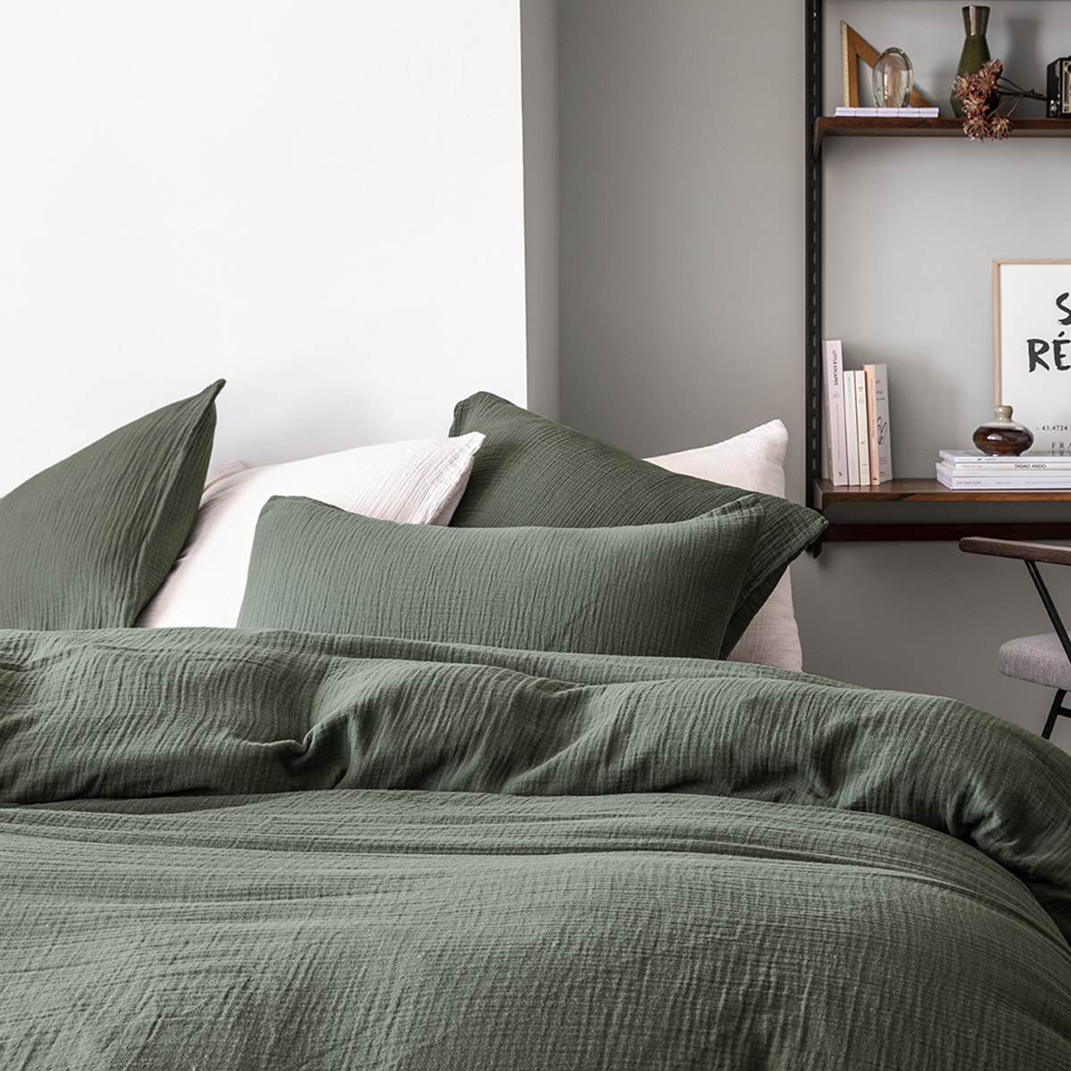 Housse de couette unie en gaze de coton, TENDRESSE, Vert