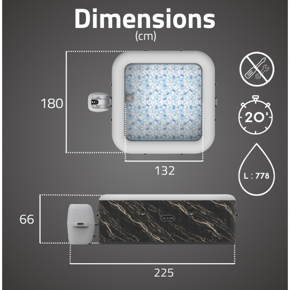 Bestway Spa gonflable carré Lay-Z-Spa Hollywood Luxe AirJet LED 4-6 personnes