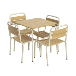 Table de jardin enfant acier et décor bois + 4 assises SUZIE