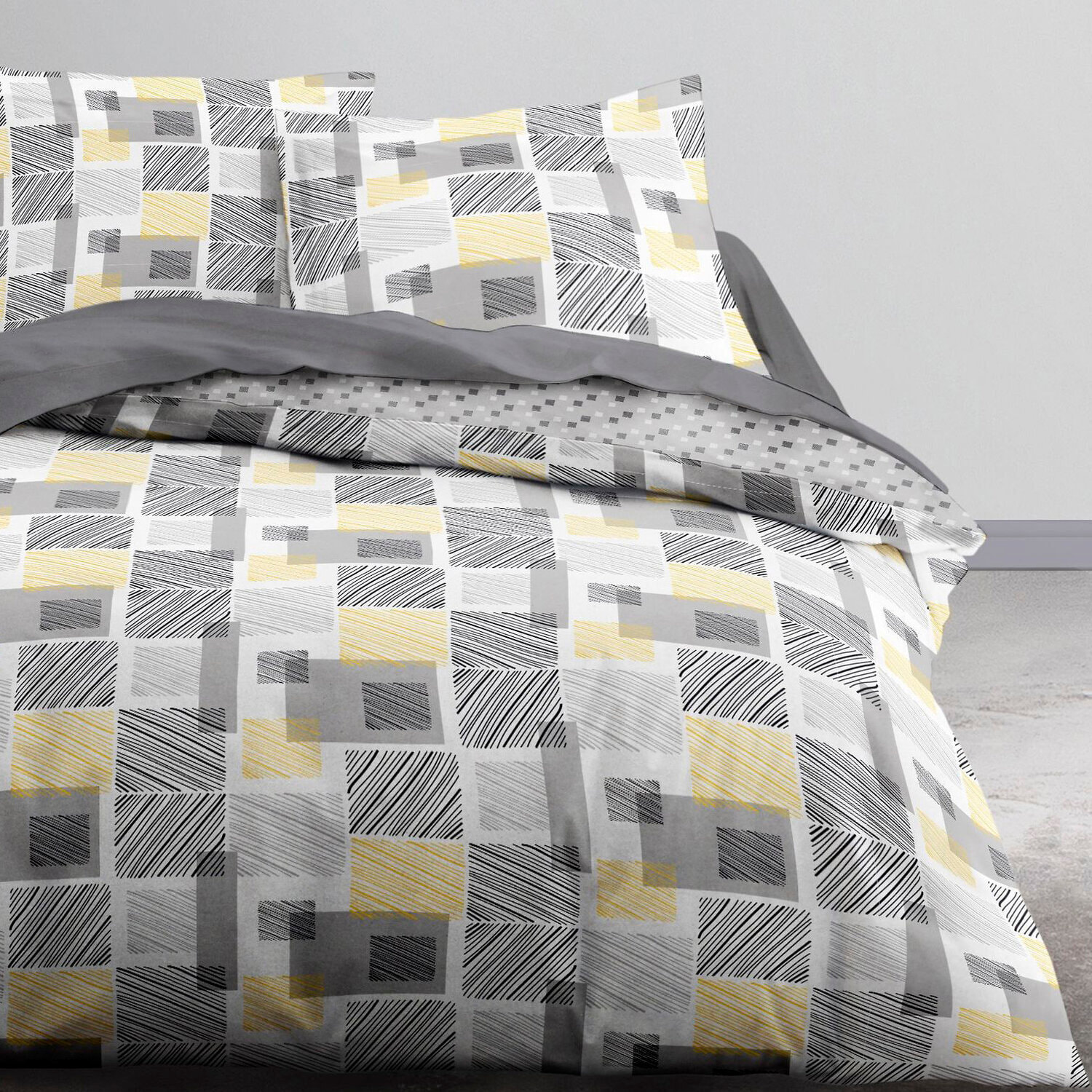 Parure housse de couette 3pcs 100% coton 57fils gris