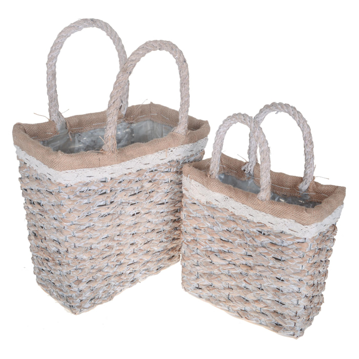 Set Di 2 Borse Alte Rettangolari. Altezza 53 Cm - Pezzi 1 - 36X53X21cm - Colore: Bianco - Bianchi Dino - Cesti Rettangolari E Quadrati