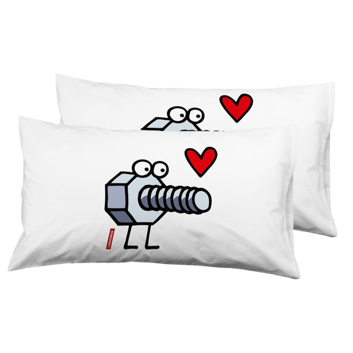 2 Fundas de almohada 50x75 cm Kukuxumusu Enrosque Corazón - 100% algodón -