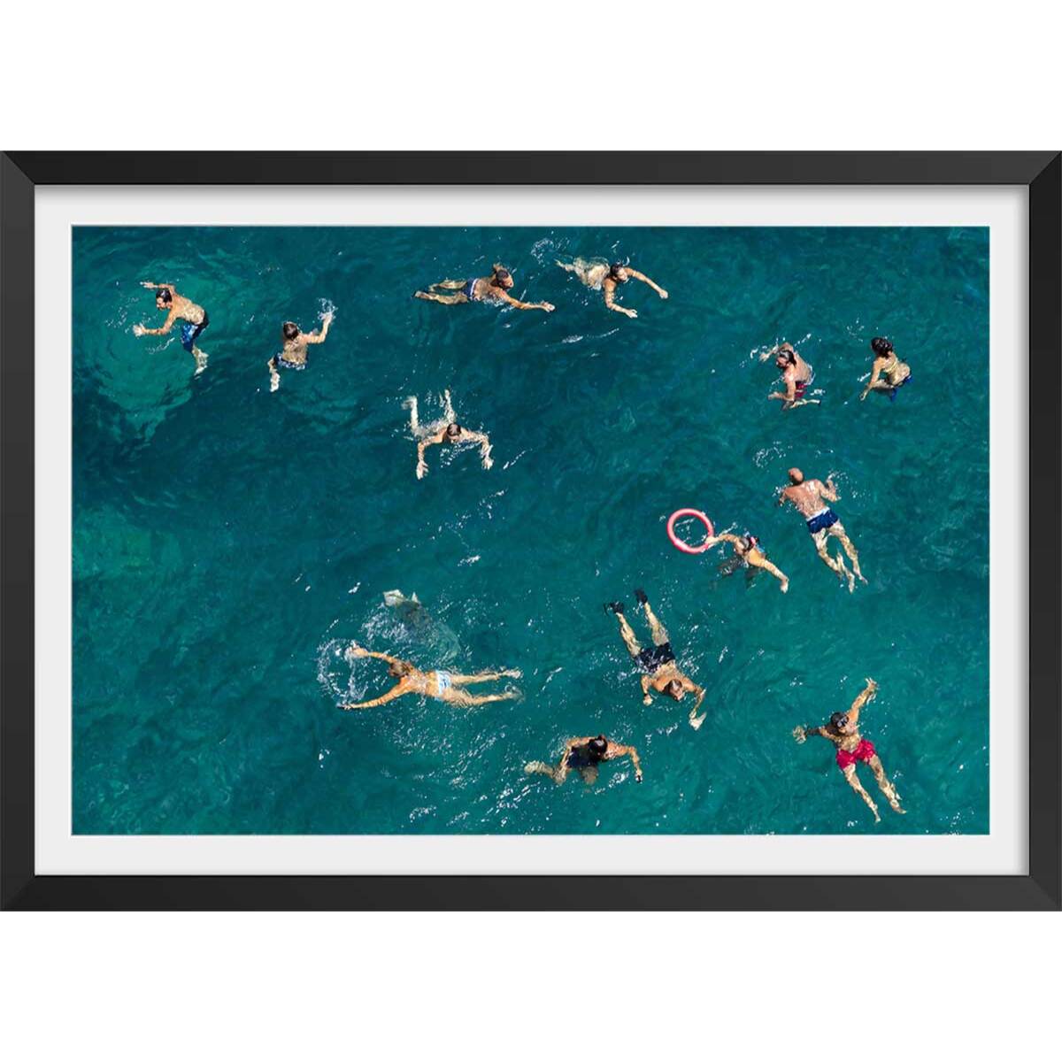 Affiche tous à l'eau! Affiche + cadre en bois - Noir