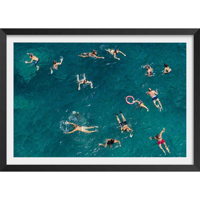 Affiche tous à l'eau! Affiche + cadre en bois - Noir