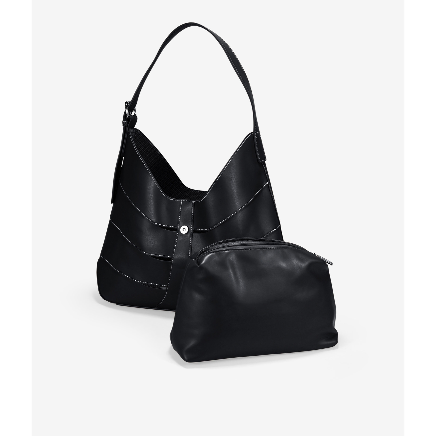 Bolso de hombro negro con bolsa interior