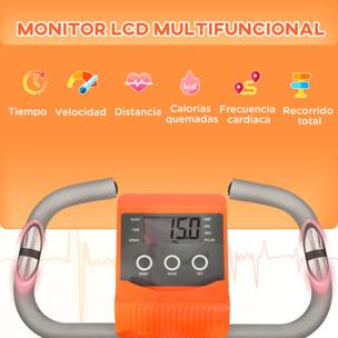 Bicicleta Estatica Plegable 3 en 1 con Respaldo y 8 Niveles Resistencia Magnética Bicicleta Estatica en Casa Ajustable con Monitor LCD Volante Banda Sensor de Pulso Soporte de Teléfono Naranja