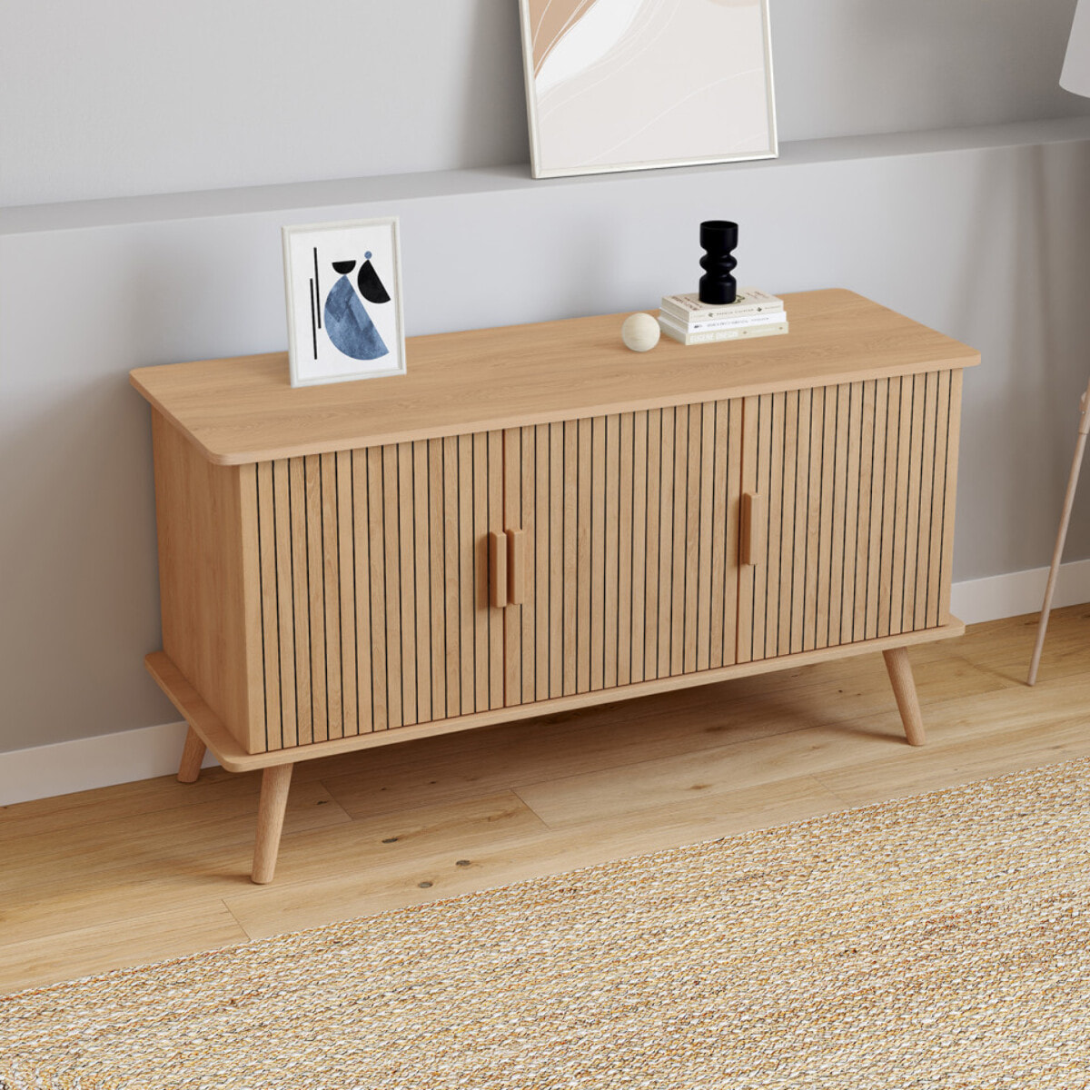 Buffet Faustine 3 portes effet lattes L110cm