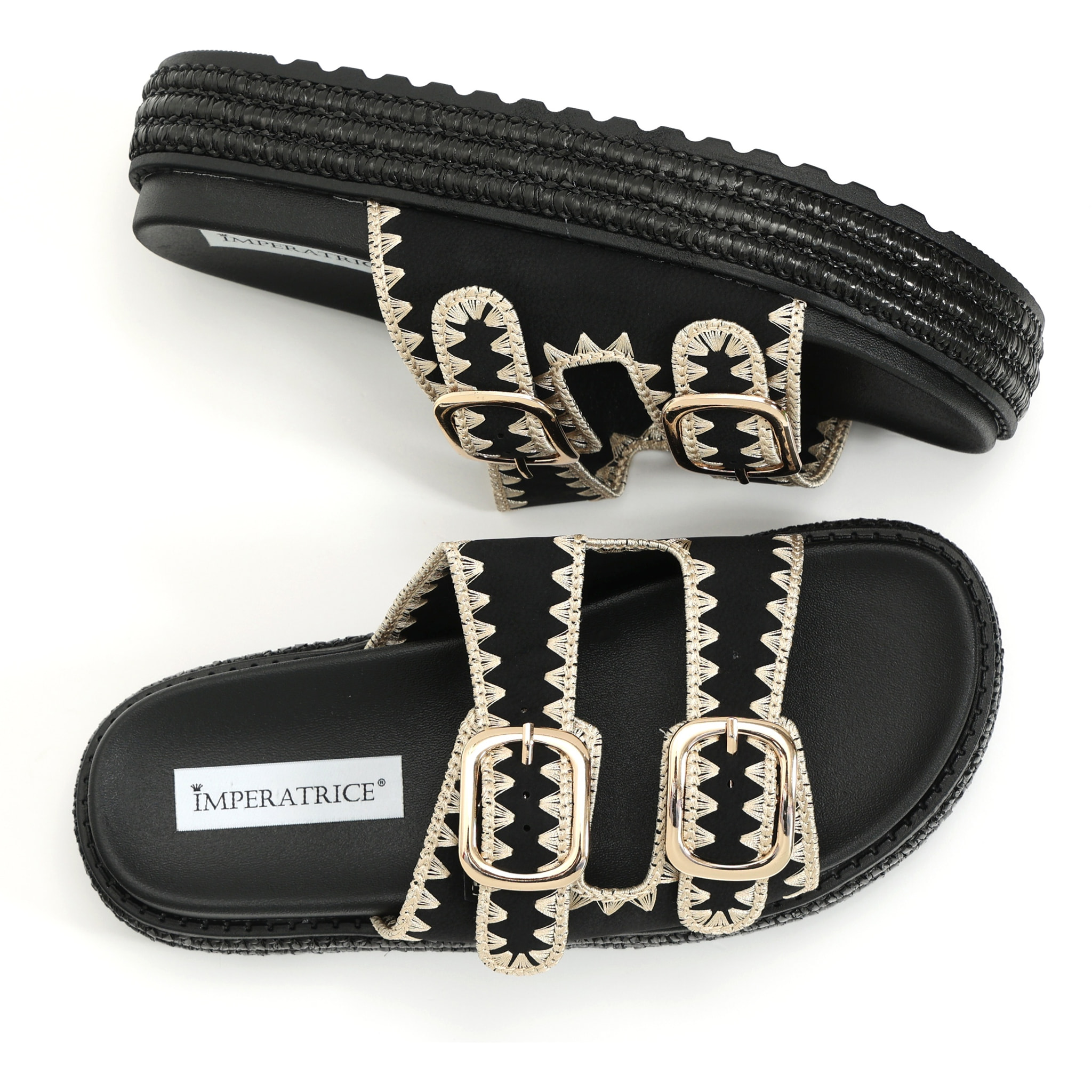 Sandali platform in simil pelle con fibbie color oro